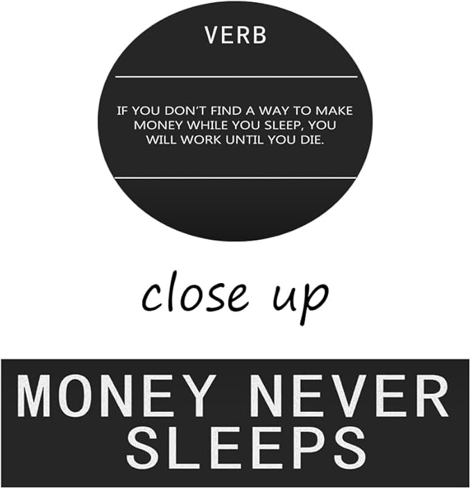 WYJDFART Inspirational Wall Art Canvas Painting Wall Art Money Never Sleeps Verb Black Poster Positive Motivational Artwork Prints Picture Living Room Office Decor Framed Ready to Hang[12" W X 18" H]