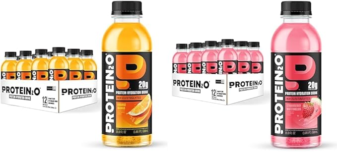 Bundle of Protein2o 20g Whey Protein Isolate Hydration Drink, Orange Mango, 16.9 oz (12 Count) + Protein2o 20g Whey Protein Isolate Hydration Drink, Strawberry Watermelon, 16.9 oz (12 Count)