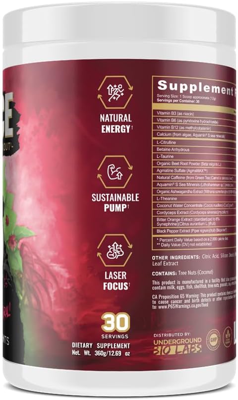 Panda Supps Fierce: Natural Pre-Workout with Zero Artificial Ingredients and 300mg Naturally Sourced Caffeine for Clean Energy and Focus (30 Servings)(Panda's Blood)