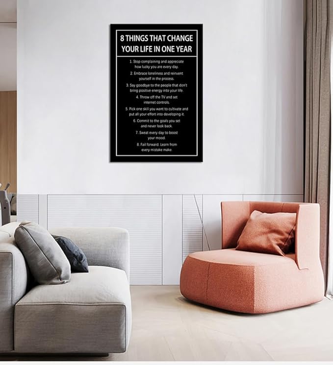 Inspirational Wall Decor 8 Things That Change Your Life In One Year Motivational Canvas Wall Art Quotes Poster Print Artwork for Office Living Room Painting Stretched and Framed [24''Wx 36''H]