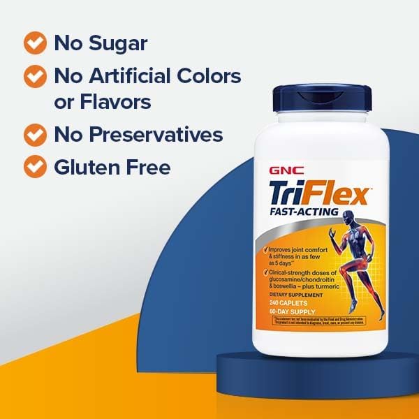 GNC TriFlex Fast-Acting, Improves Joint Comfort and Stiffness, Clinical Strength Doses of Glucosamine/Chondroitin and Boswellia- Plus Turmeric, 120 Caplets