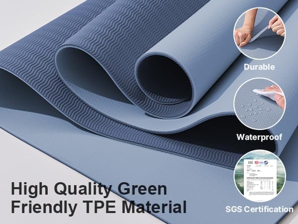 Yoga Mat,Non-Slip TPE Exercise Mat(1/4 Inch) for Pilates, Fitness & Barefoot Workouts, Home Gym Studio with Strap & Bag