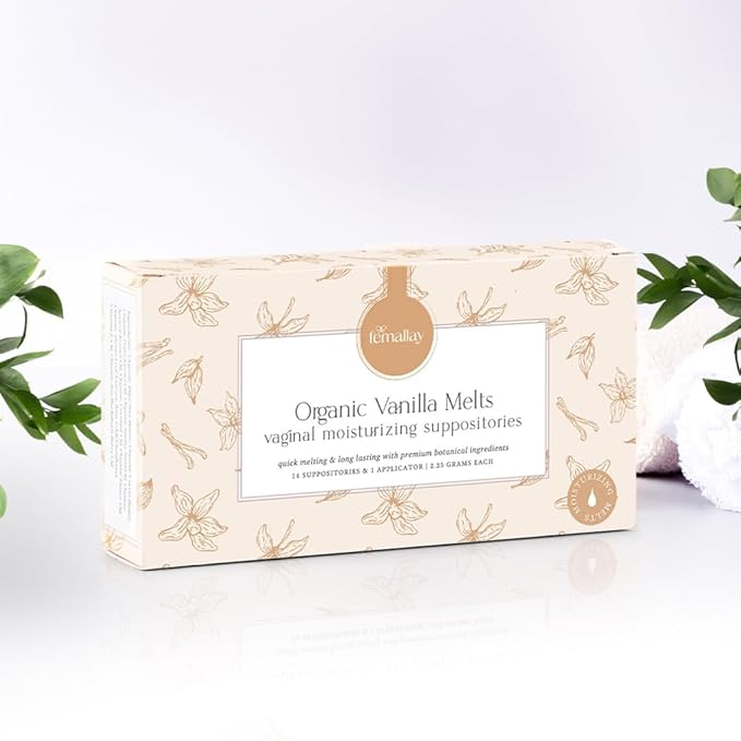 Femallay Organic Vaginal Moisturizing Suppository Melts - 100% Natural Suppositories for Vaginal Odor and Dryness Relief, Ultra-Hydrating Fast-Acting Comfort (Vanilla)