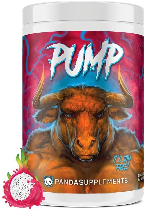 Panda Supps Pump, Pre-Workout, No-Clump Formula w/10G L-Citrulline Malate, Alpha GPC, Lions Mane,CognatiQ™,VasoDrive-AP® 40 Scoops (Rainbow Dragonfruit)