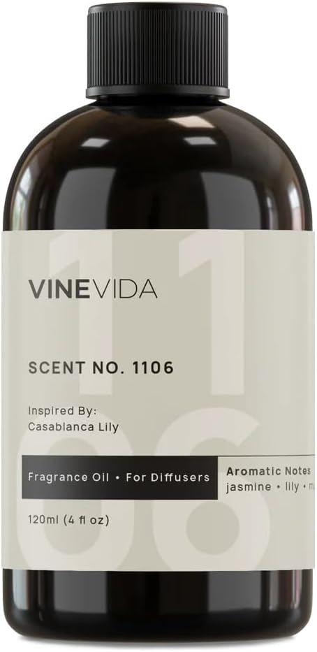 VINEVIDA [4 Fl Oz] Scent NO. 1106 Fragrance Oil for Cold Air Diffusers, Aromatic Notes of Casablanca Lily, Ocean Air & Jasmine Essential Oils for Diffuser Oil Refill & Air Freshener Room Spray