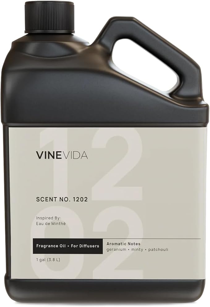 VINEVIDA [Gallon (128 Fl Oz)] Scent NO. 1202 Fragrance Oil for Cold Air Diffusers, Aromatic Notes of Mint, Nutmeg & Patchouli Essential Oils for Diffuser Oil Refill & Air Freshener Room Spray