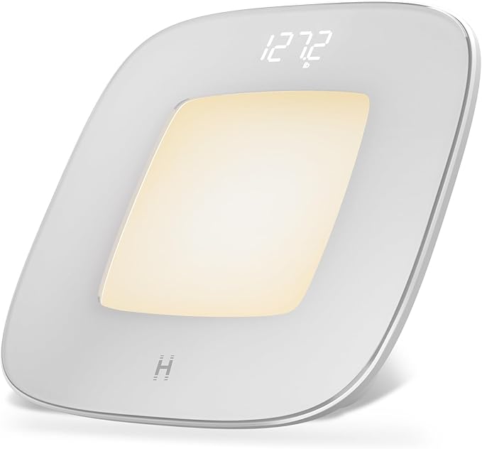 Homedics Digital Bathroom Scale, Motion-Sensing Ambient Center Illumination, Sleek Tempered Glass, High-Precision Weight Measurement Up to 400 lbs, Sustainable Design, White