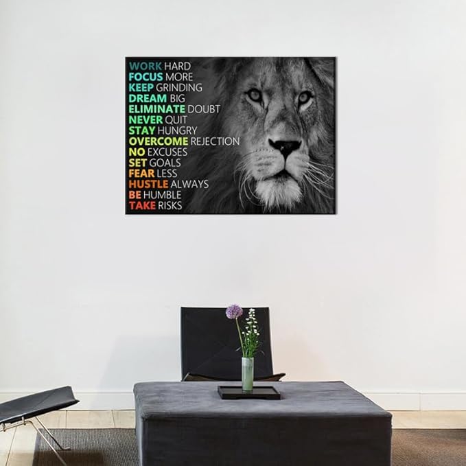 Motivational Lion Canvas Poster for Office Colorful Wall Art Painting Artwork Inspirational Picture Print Wall Decor for Home Living Room Bedroom Workplace Wooden Framed Ready to Hang [30''Wx 40''H]