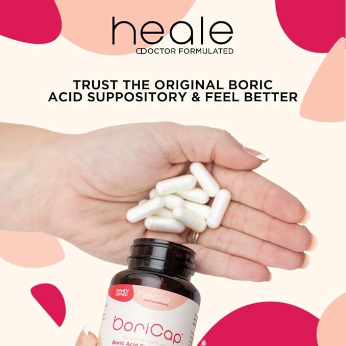 BoriCap - Boric Acid Suppositories for Women - 600 mg - Vaginal Health & Balance, Itch & Odor - Natural Relief - Feminine Care - Feminine Hygiene Products - Made in USA by Heale - 90 Capsules