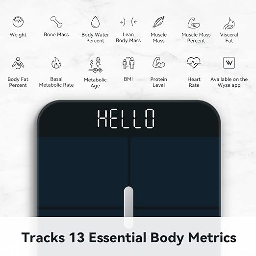 Wyze Smart Scale X - Digital Bathroom Scale for Body Weight, BMI, Body Fat, Muscle Mass, Heart Rate Monitor | Sync with Health Apps | for People, Baby & Pet, 400 lbs (Black)