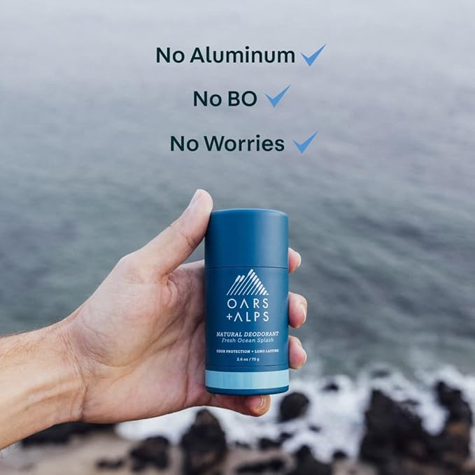 Oars + Alps Aluminum Free Deodorant for Men and Women, Dermatologist Tested and Made with Clean Ingredients, Travel Size, Fresh Ocean Splash, 3 Pack, 2.6 Oz Each