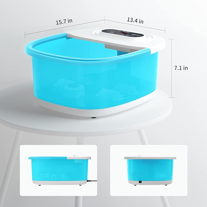 Niksa Foot Spa Bath Massager with Heat, Bubbles, Vibration and Red Light,4 Massage Roller Pedicure Foot Spa Tub for Feet Stress Relief,Foot Soaker with Mini Acupressure Massage Points(Blue)