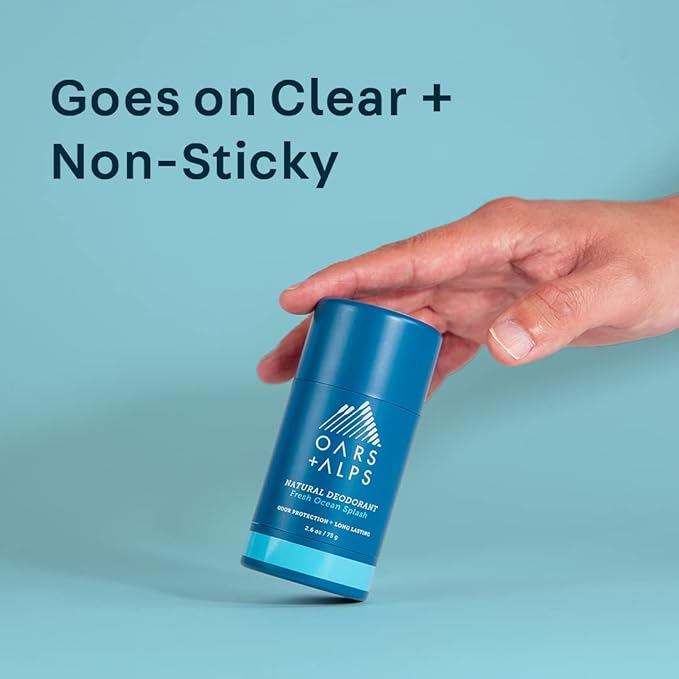 Oars + Alps Natural Deodorant for Men & Women, Aluminum Free Deodorant for Men, Dermatologist Tested, Clean Ingredients, Non Toxic, Vegan, Long Lasting, Odor Protection, Fresh Ocean Splash, 1pk, 2.6oz