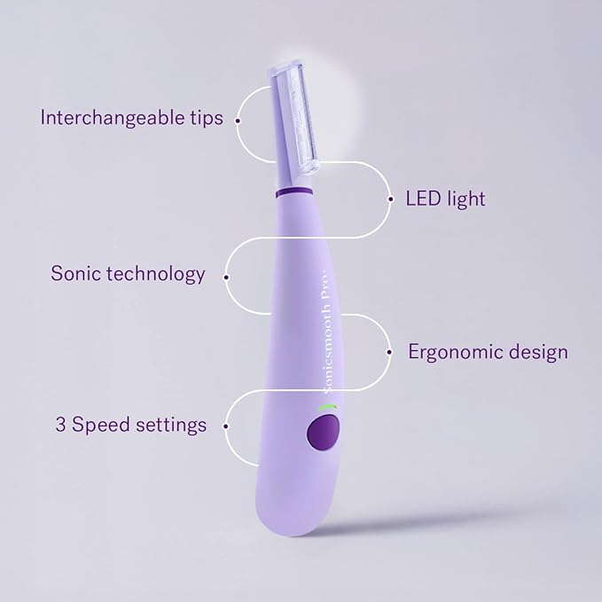 Michael Todd Beauty Sonicsmooth Pro+ Dermaplane Razor for Women Face + Eyebrow Trimmer Dermaplaning System w/LED Light Peach Fuzz Remover -16 Dermaplaning Blades & 2 Microsmooth Exfoliation Tips
