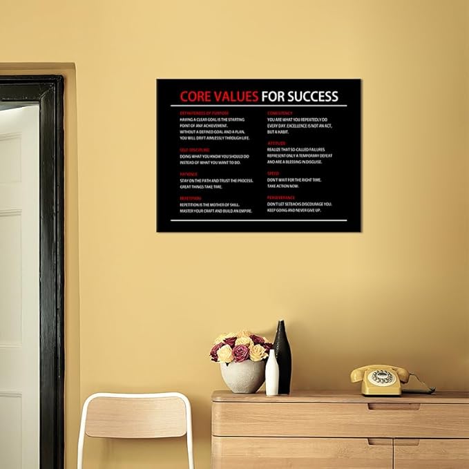 Core Values for Success Inspirational Canvas Wall Art Motivational Poster Print Artwork Picture Painting Wall Decor for Modern Home Bedroom Office ClassRoom Ready to Hang [18''Wx 24''H]