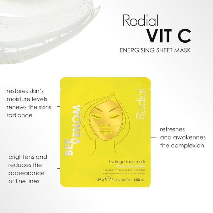 Rodial Bee Venom Hydrogel Face Mask - Premium Gold Jelly Mask for All Skin Types - Plumping, Smoothing, Rejuvenating - Ethically Sourced Bee Venom, Triple HA for Hydration, Fine Lines & Wrinkles