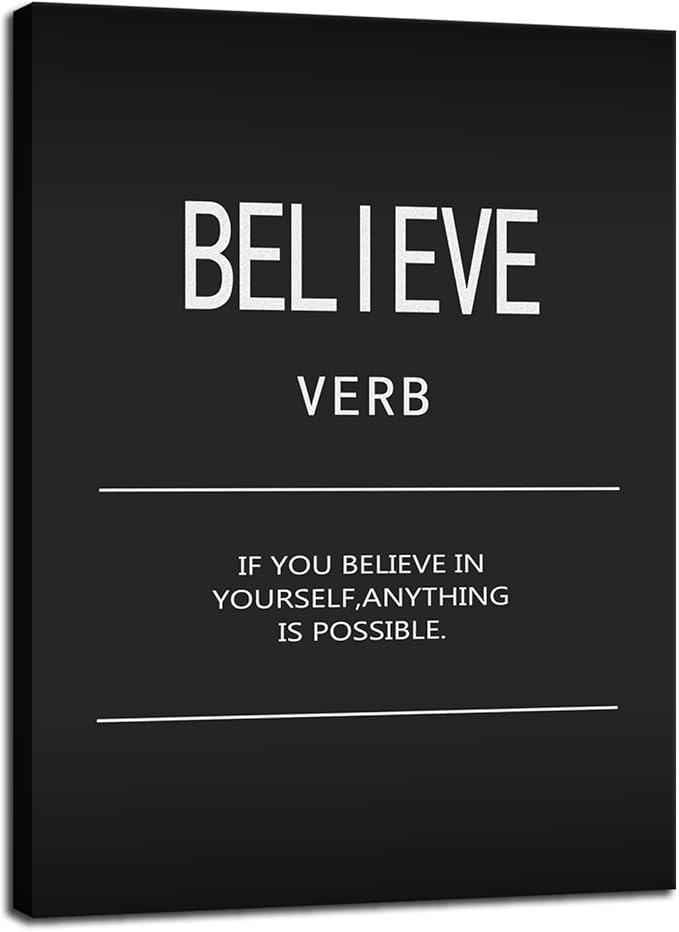 Believe Verb Inspirational Canvas Wall Art Motivational Positive Posters Wall Decor Painting Picture Printed Artwork for Living Room Modern Home Office Decor Framed Ready to Hang[18" W x 24" H]