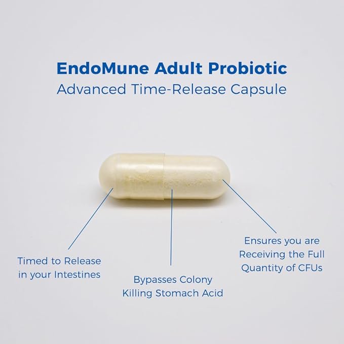 Endomune Advanced Adult Multi-Strain Probiotic Supplement with Prebiotic | 10 Strains, 30 Billion CFU | Physician Formulated (60-Count)