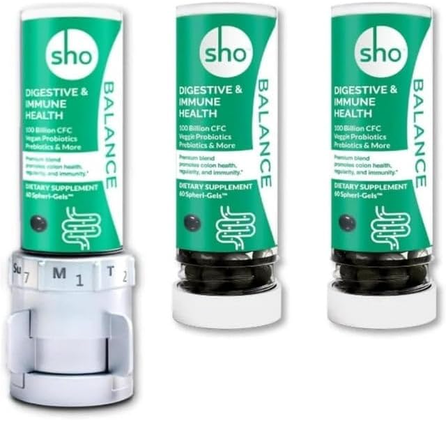 SHO Balance kit 100 Billion CFU 60 Pills Prebiotics & Probiotics for Digestive Health, Vegan Supplement for Women & Men, Lactobacillus Casei, with 2 Month