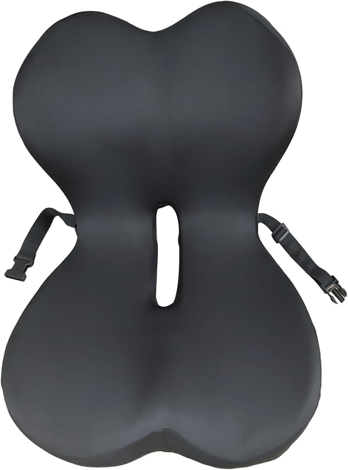 Memory Foam Seat Cushion,Office Chair Cushion with Lumbar Support for Back Pressure Relief, Car Seat Cushion with Adjustable Strap,Sciatica Pad Cushions for Car,Truck, Desk (C-Black)