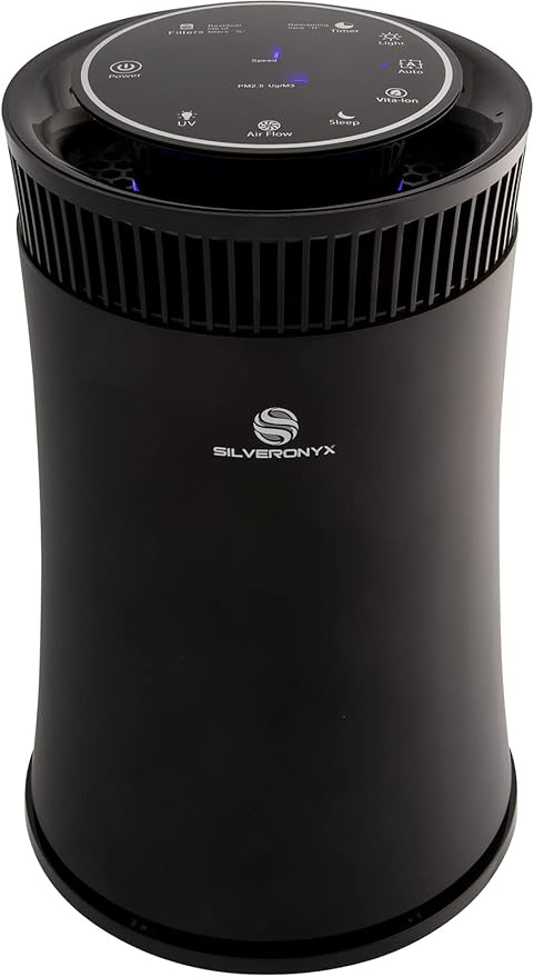 Air Purifier for Home Large Room – Covers Up to 500 Sq Ft, 5-in-1 HEPA Filter System for Allergies, Pets, Smoke, Remove Dust & Odor – Quiet Sleep Mode, High Filtration Efficiency – SILVERONYX, Black