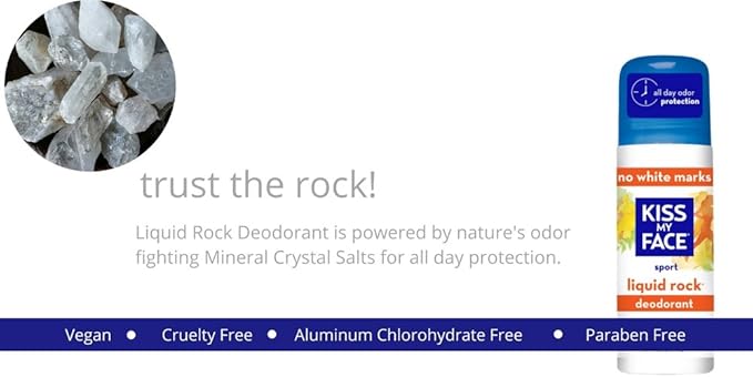 Kiss My Face Liquid Rock Roll-On Deodorant, Sport, Aluminum Chlorohydrate Free Deodorant For Women And Men, With Added Willow Bark and Mineral Crystal Salts, 3 Oz Roll On