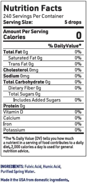 Fulvic Humic Acid Ionic Trace Minerals with Electrolytes Liquid Supplement. Plant Derived Mineral Drops, 75+ Trace Minerals for Energy Boost and Hydration. Up to 8 Months Supply. 2oz.