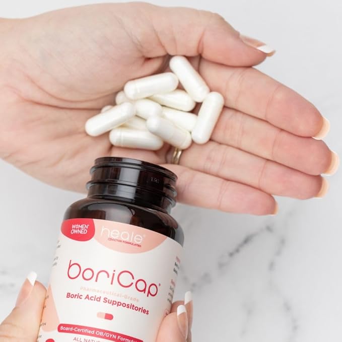 BoriCap - Boric Acid Suppositories for Women - 600 mg - Vaginal Health & Balance, Itch & Odor - Natural Relief - Feminine Care - Feminine Hygiene Products - Made in USA by Heale - 60 Capsules