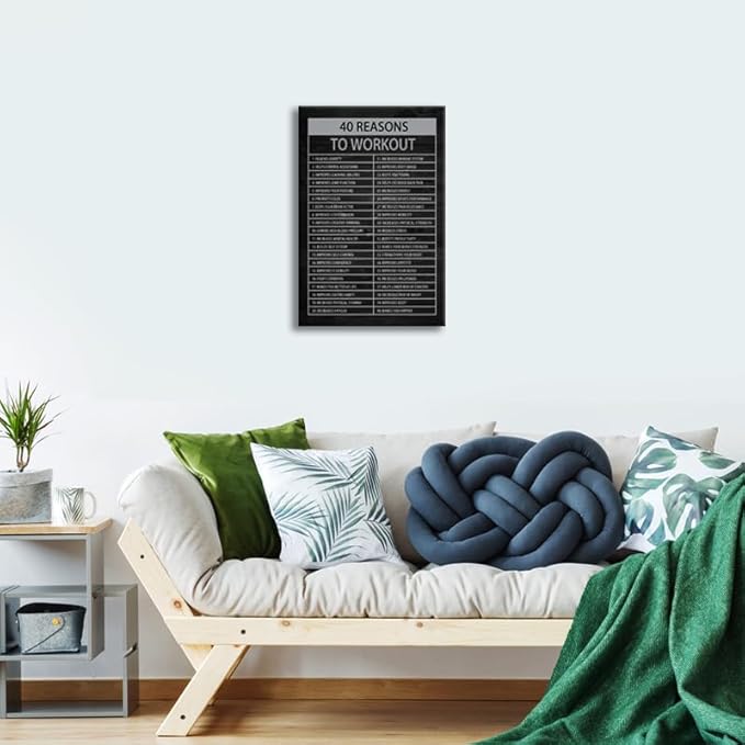 Inspirational Canvas Wall Art Painting Quote Office Wall Decor Pieces Success 40 Reasons to Workout Poster Positive Motivational Framed Artwork Prints Picture for Living Room School[12" W X 18" H]