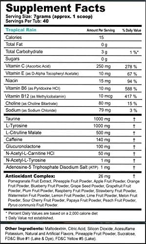 G Fuel Tropical Rain Energy Drink Powder, Pre Workout Caffeine Mix for Gaming, Sugar Free Focus Amino, Vitamin + Antioxidants, 9.8oz (Fruit Medley, 40 Servings)