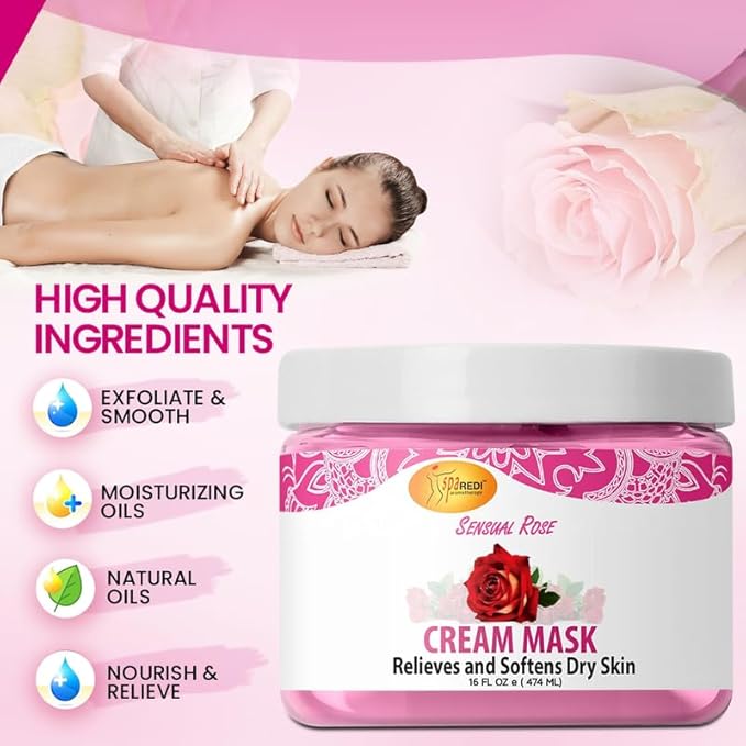 SPA REDI - Body and Foot Cream Mask, Sensual Rose, 16 Oz - Pedicure Massage for Tired Feet and Body, Hydrating, Fresh Skin - Infused with Hyaluronic Acid, Amino Acids, Panthenol, Comfrey Extract