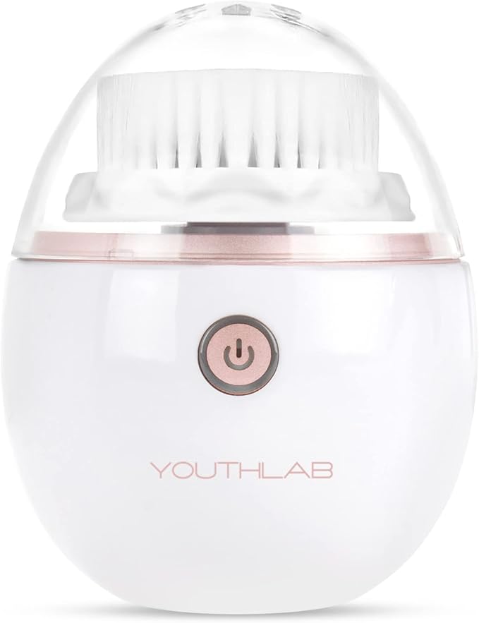 YouthLab Pure Radiance, Vibrating Facial Cleansing Brush, Electric, 3 Modes, 3 Brush Heads (2 Bristle,1 Silicone), Waterproof, Rechargeable, Smart Timer, Exfoliating, Massage (Rose Gold)