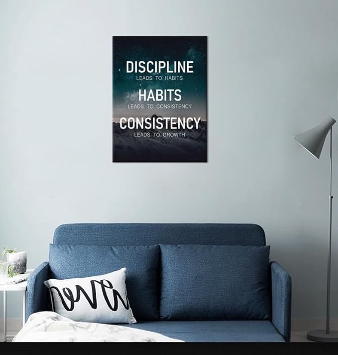 Inspirational Wall Art Discipline Habits Consistency Growth Motivational Poster Canvas Prints Artwork for Office Modern Home Decor Painting Pictures Stretched and Framed Ready to Hang [18''Wx 24''H]