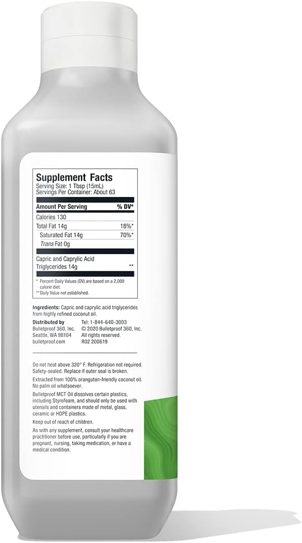 Bulletproof MCT Oil Made with C10 and C8 Oil, 32 Ounces, Keto Supplement for Sustained Energy, Brain and Body Fuel, Add to Coffee and Smoothies