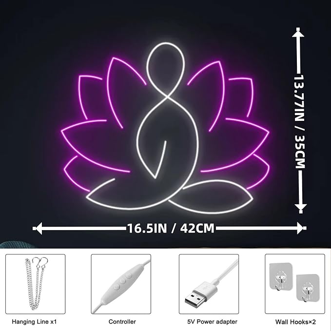 Lotus Pose Yoga Neon Sign, Yoga Led Sign, Meditation Led Light, Exercise Room Wall Decor, Buddha Lotus, Pilates Studio Art Meditation Room Wall Art Yoga Lover Gift, Psychic Chakras Healing Exercise