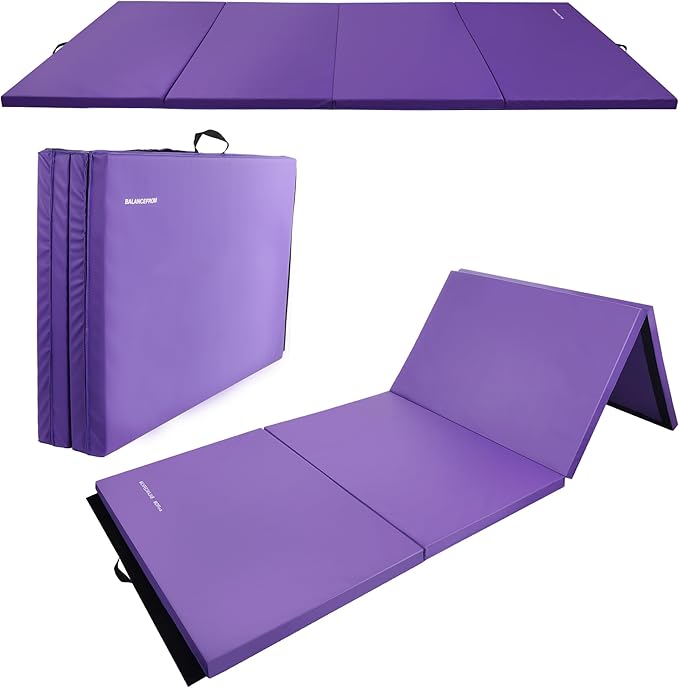 Folding Exercise Gymnastics Mat 4'x8'x2" Gym Workout Mat with Carrying Handles High-Density Anti-Tear Portable Fitness Aerobics Mats for Home Gym Yoga Pilates Tumbling MMA Core Training, Multiple Colors