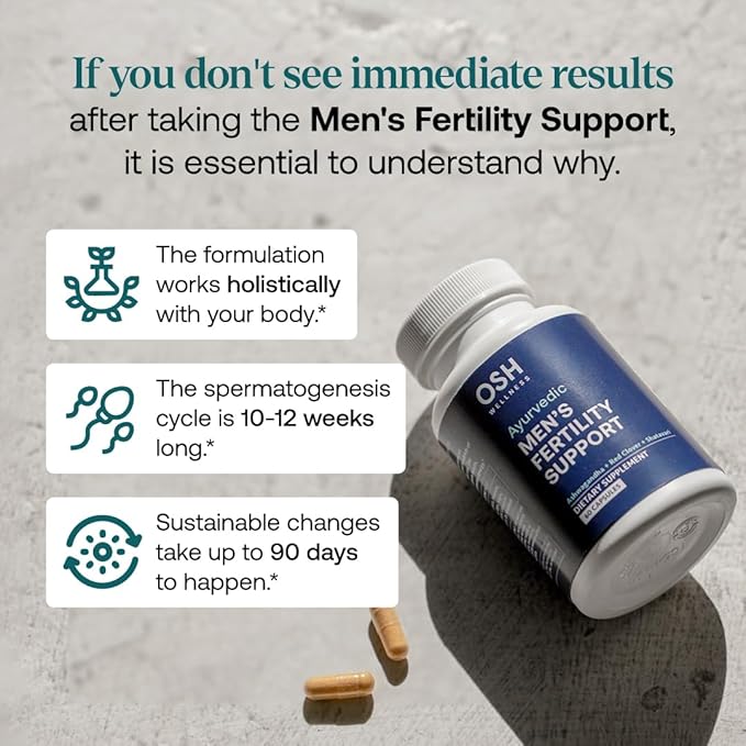 Osh Wellness Men's Fertility Support & Prenatal Vitamins, Ayurvedic support for Conception, Sperm Count, Motility & Volume - With Ashwagandha, Maca, CoQ10, Zinc (Pack of 1, Men Fertility Support)