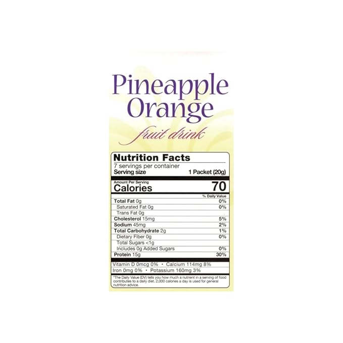 Nutmeg State Nutrition - High Protein Diet Fruit Drink - 15g Protein - Low Calorie - Low Carb - Low Sugar - Fat Free, 7 Servings Per Box (Pineapple Orange)