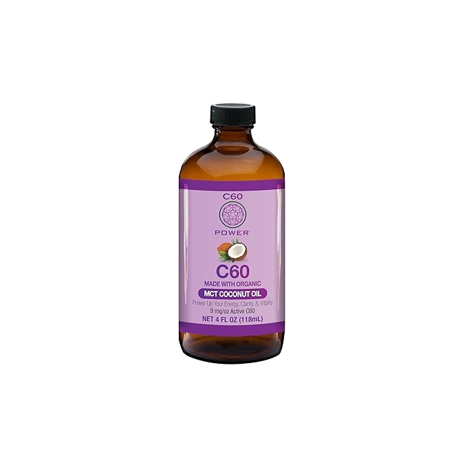 C60 Power C60 in Organic MCT Coconut Oil - Natural Wellness Support for Men & Women, 99.99% Pure Carbon Fullerenes, Promotes Energy, Mental Clarity, & Stamina - 4 fl oz Bottle