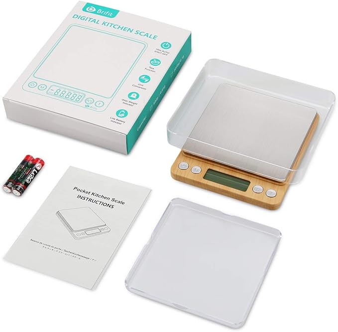 AMIR Digital Kitchen Scale, 500g Mini Pocket Jewelry Scale, Cooking Digital Food Scale with Back-Lit LCD Display, 2 Trays, 6 Units (Battery Included)