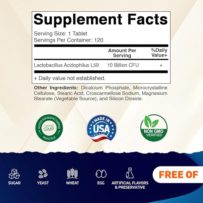 Vitamatic 2 Packs Acidophilus Probiotic - 10 Billion CFU - 120 Tablets - 5X Potency - Daily Probiotic Supplement, Supports Digestive Health (Total 240 Tablets)