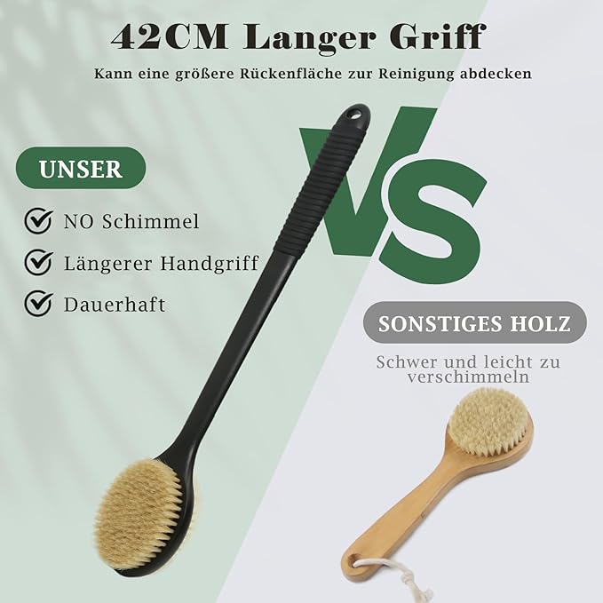 17 Inch Anti-Slip Long Handle Back Scrubber for Shower, Dual-Sided Shower Brush with Soft and Stiff Bristles, Shower Back Scrubber for Wet or Dry Brushing (Black)