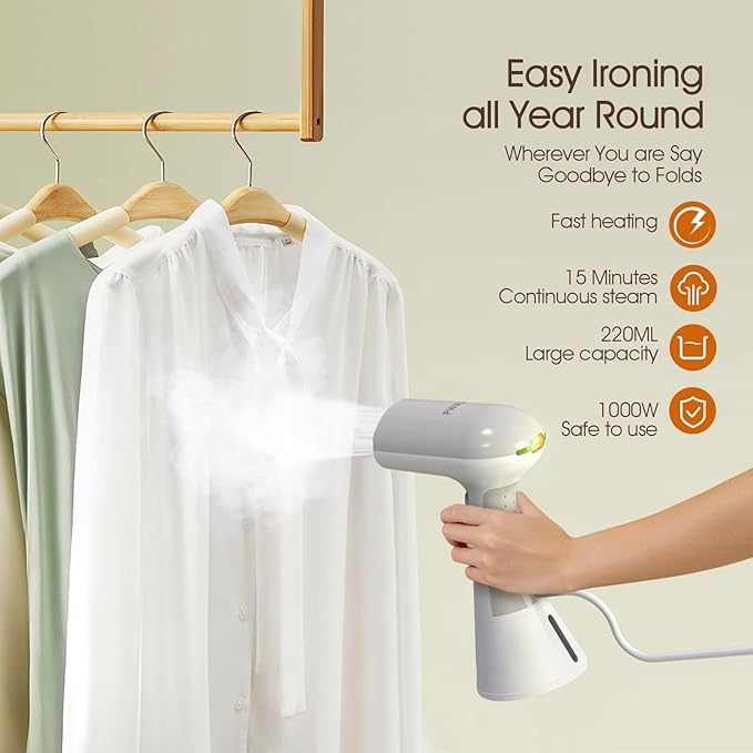 Handheld Garment Steamer for Clothes, Travel Steamer for clothing Portable Mini, 302°F Turbo Extreme Penetrating Steam Wrinkle reduction, 20s fast heat up steam iron, Ideal for Home, Office
