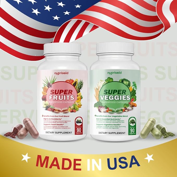 Fruits & Veggies Supplement – Packed with 30+ Whole Food Superfoods – Supports Energy, Immune & Digestion – 180 Capsules – Soy-Free, Non-GMO