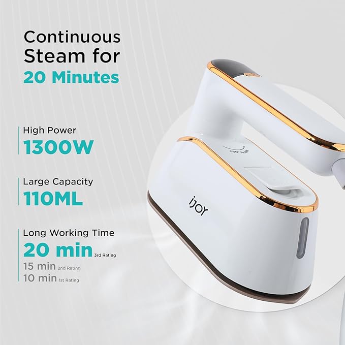 iJoy Travel Steamer Iron 1200W Portable Handheld with 4 Modes & LCD Display – Fast Heating in 10s, 180° Swivel Handle, Powerful Wrinkle Remover for Home, Dorm & Travel (White)