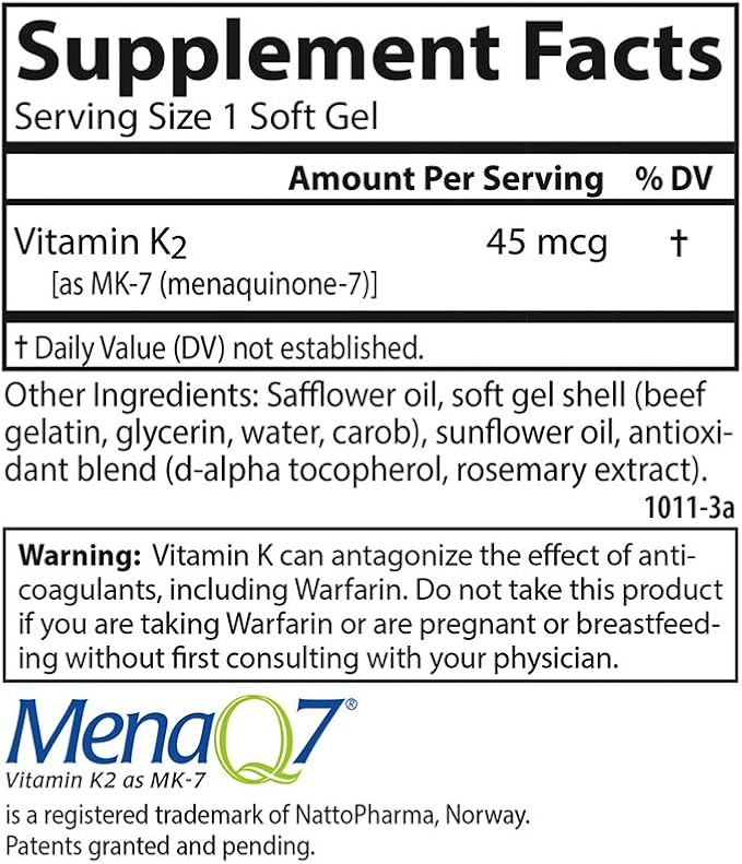 Carlson Labs Vitamin K2-7 45 MCG Mineral Supplement Softgels, 90 Count