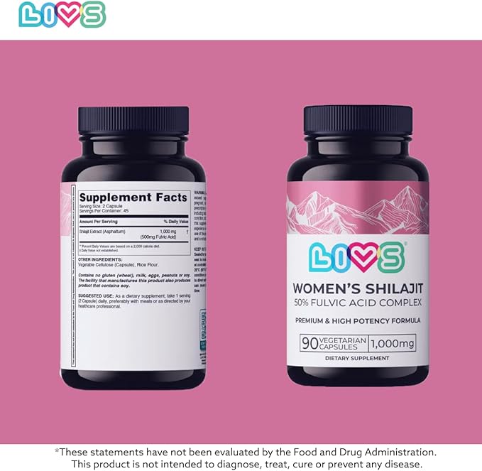 Women's Shilajit Fulvic Acid Capsules - Pure Himalayan Shilajit for Women | 1,000mg Himalayan Extract - 50% Fulvic Acid per Serving | Supports Hormonal Balance, Mood, Energy, & Vitality - 180 Ct