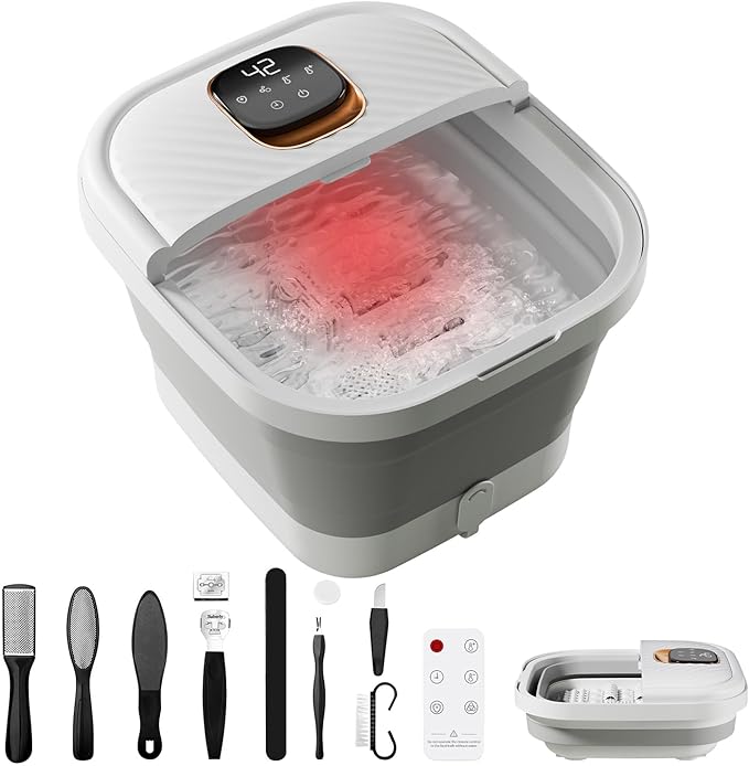 Collapsible Foot Spa with Heat, Touchscreen, Foldable Foot Bath Massager with Temperature Control, Foot Massage Rollers, Pedicure Spa for Home, Office, Relaxation, Gift for Men & Women