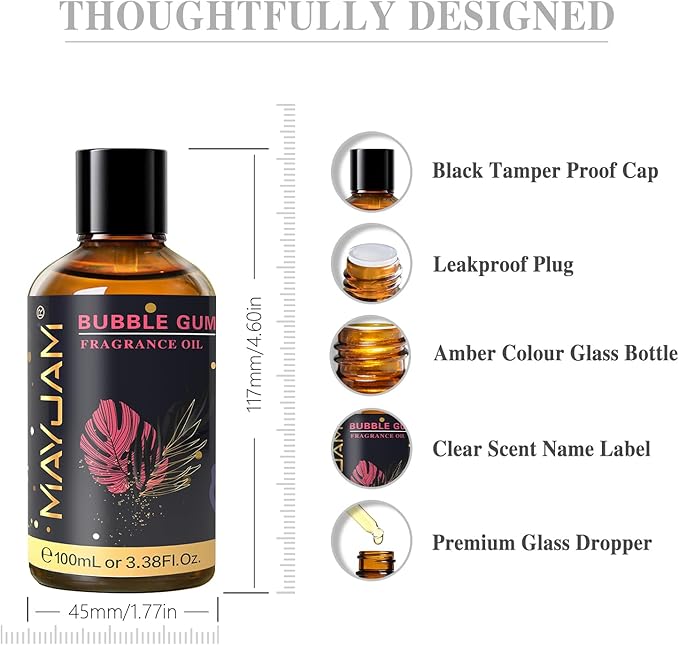 100ML/3.38FL.OZ Bubble Gum Fragrance Oils with Glass Dropper, Essential Oils for Diffusers for Home, Long Lasting Scented Oils for Diffusers Soap Candle Making