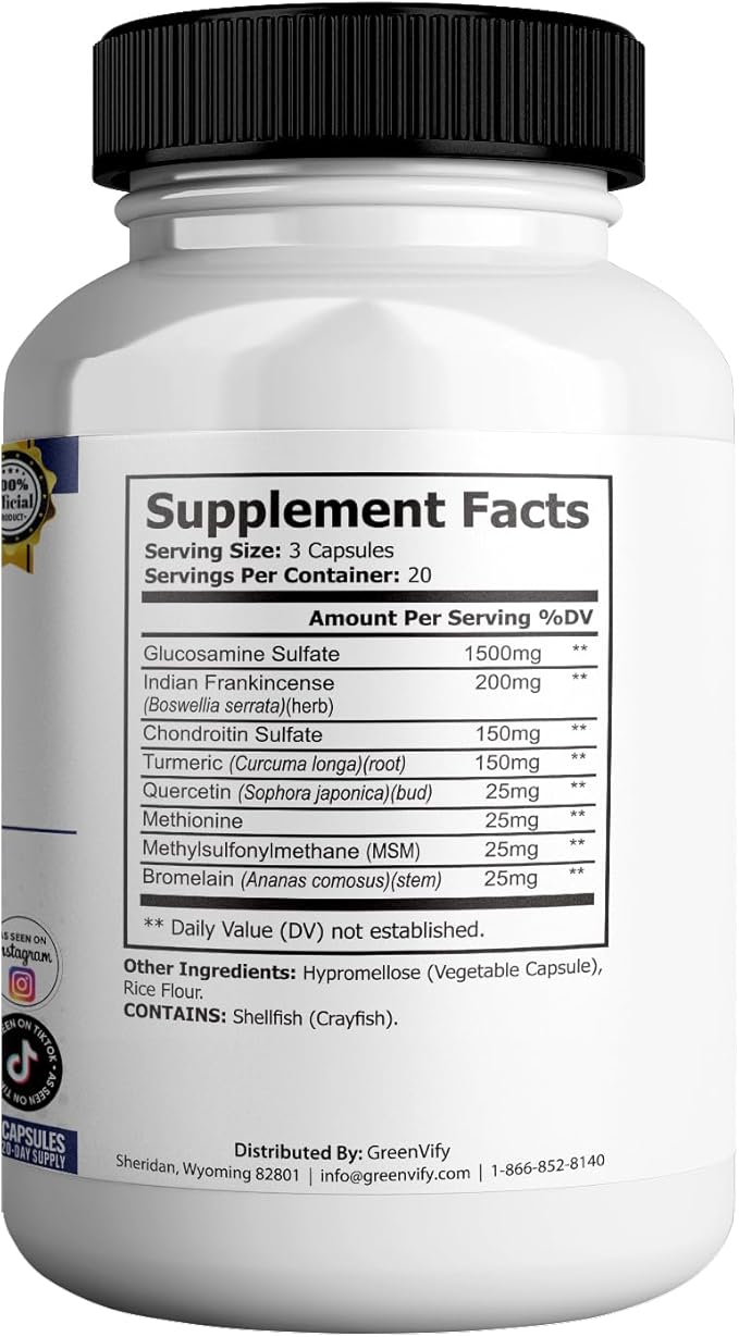 Core X Maximum Strength Joint Support Supplement, 60 Capsules, 1500mg Glucosamine, with Turmeric and Chondroitin (3)